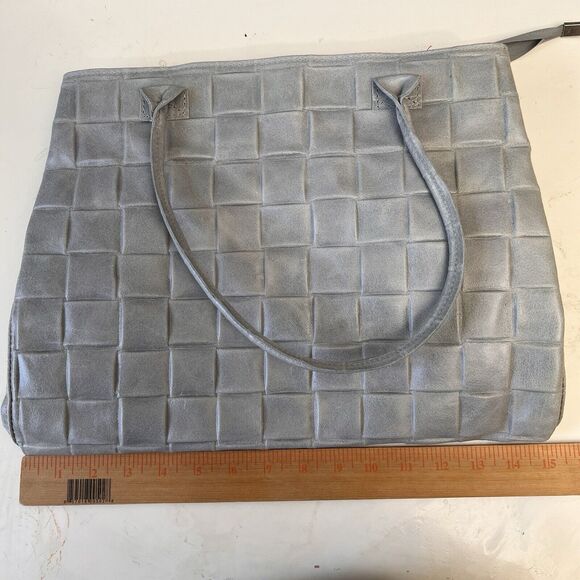 Jijou Capri Leather Hand Bag Tote Bag Gray Hand Italy Made Work Office Everyday - Picture 10 of 11